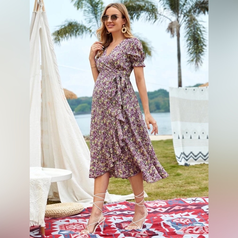 Maternity Ditsy Floral Wrap Dress
